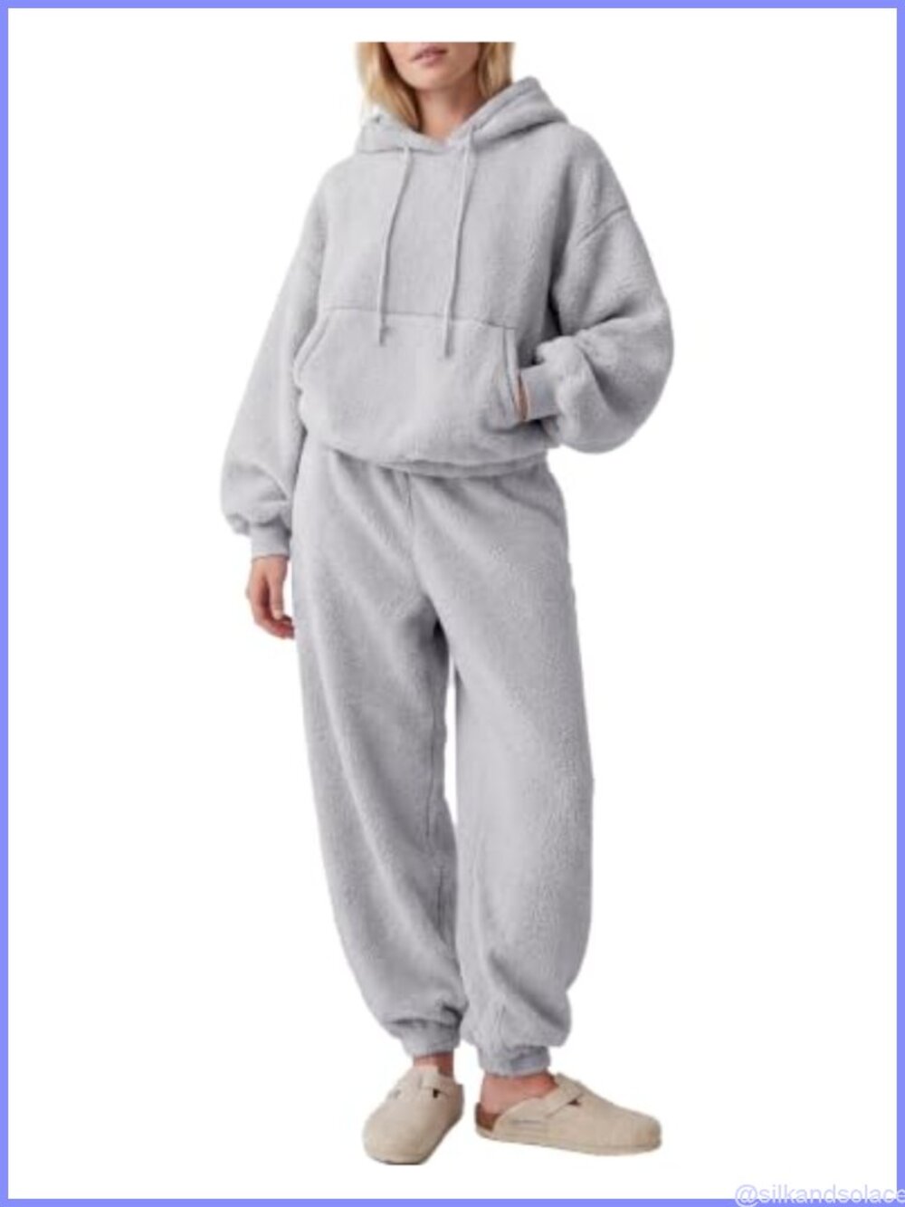 Womens Fleece Pajama Set Sherpa Loungewear 2 Piece Hoodie Sweatpants